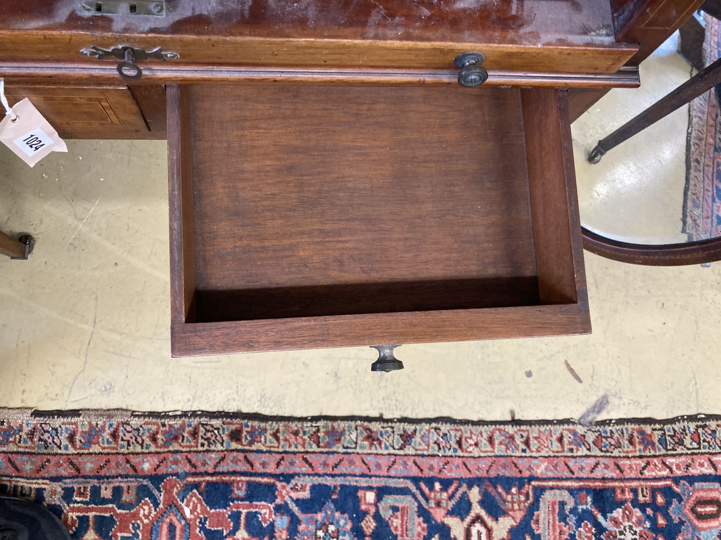 An Edwardian satinwood banded mahogany cylinder bureau, width 75cm, depth 47cm, height 98cm